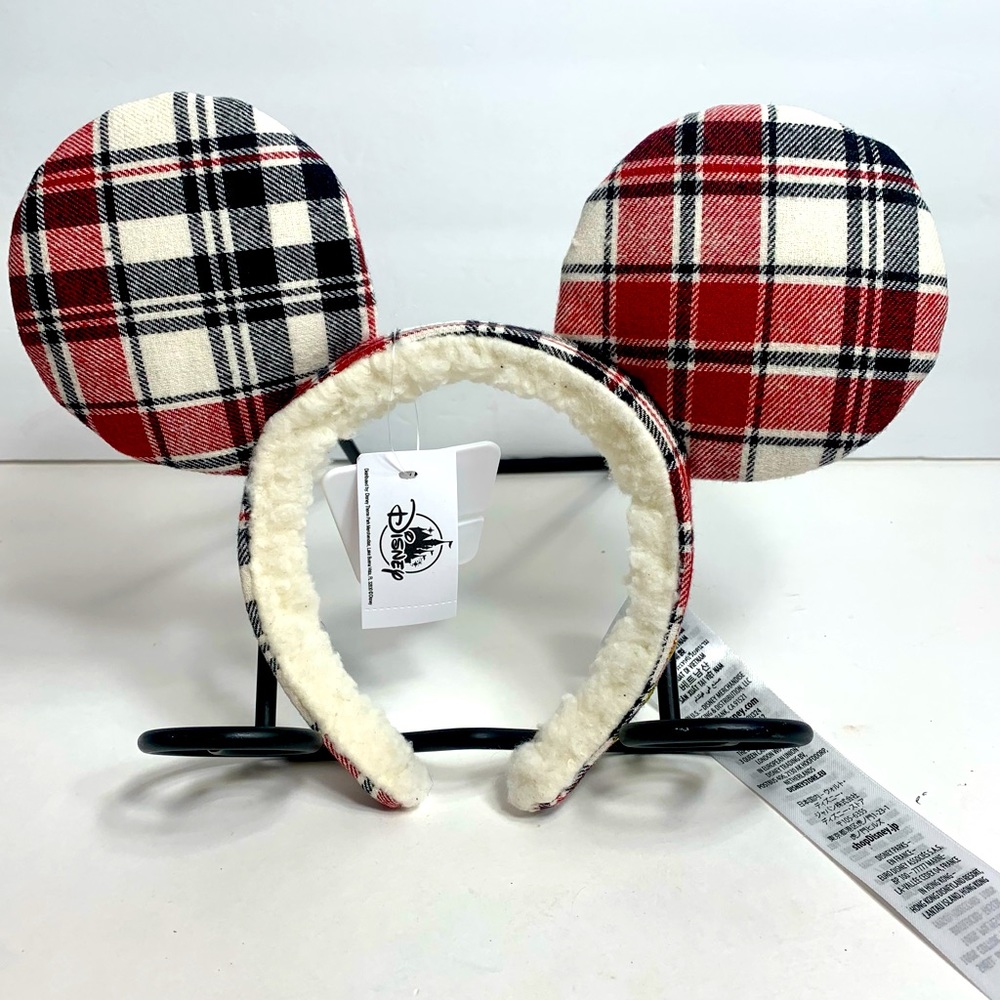 NWT. Disney Mickey Christmas Holiday plaid Joy Ears Headband.